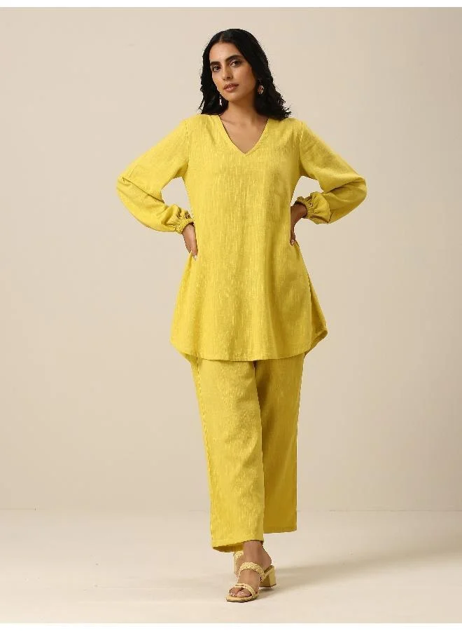 trueBrowns Lime Slub Textured Short Co-Ord Set
