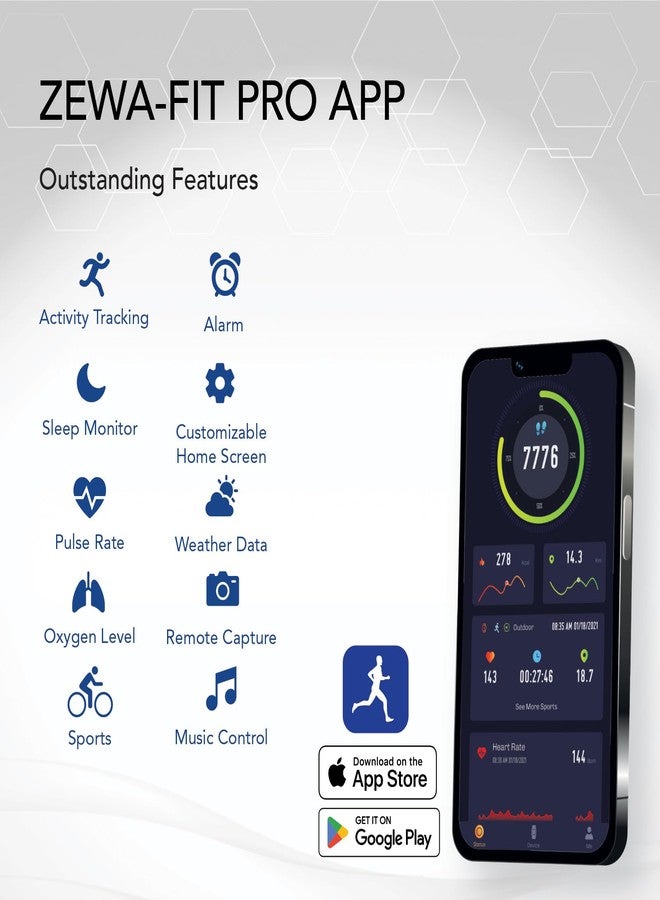 Zewa® Fitness Activity Tracker, Heart Rate Monitor, Free Pro App, Step Counter, Sleep Tracker, Remote Camera Support, Notifications & Alarms, Weather Data Display, Find Phone Feature - Image 3