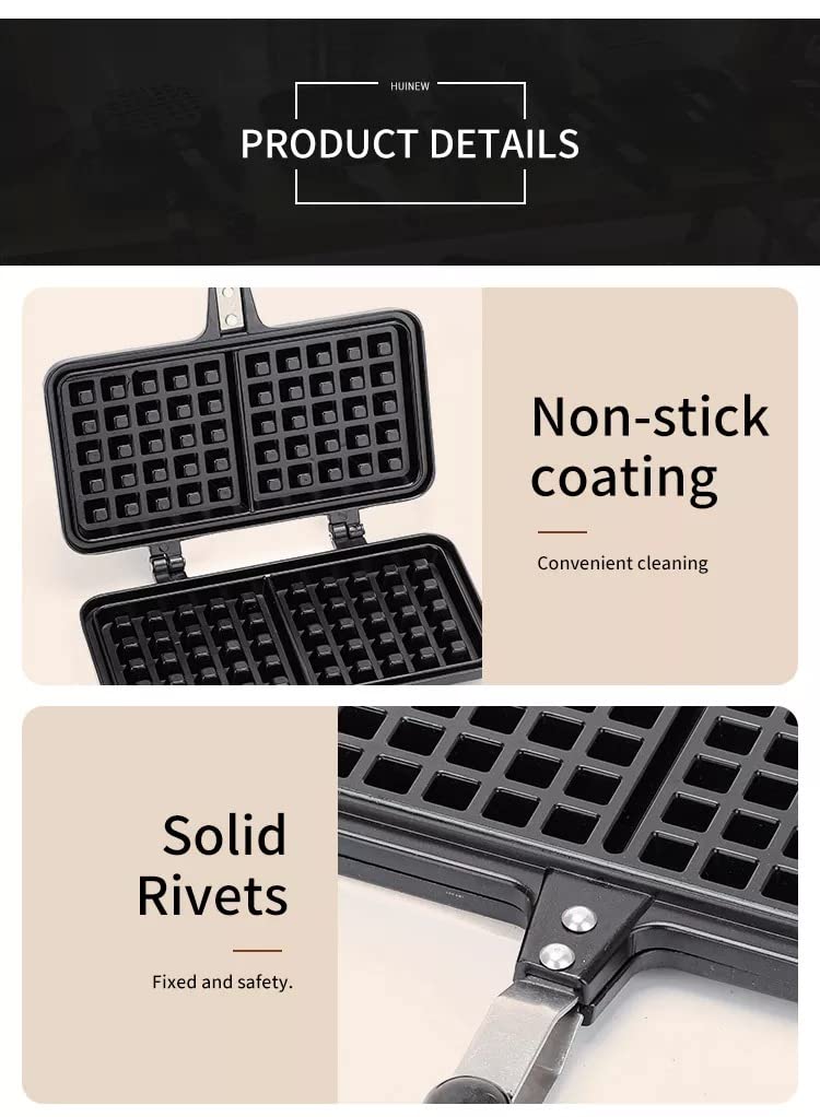 THW ® Double Square French Egg Waffle Maker/Metal Waffle Mould/Waffle Pan Cake Mold - Image 3