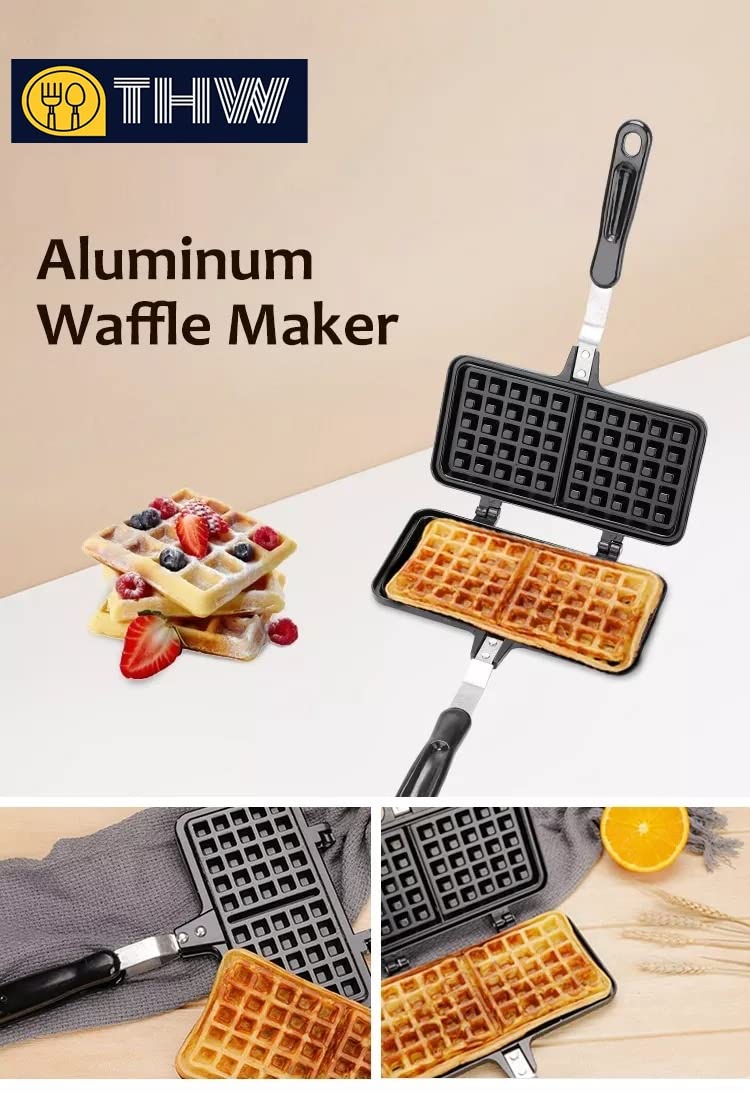 THW ® Double Square French Egg Waffle Maker/Metal Waffle Mould/Waffle Pan Cake Mold - Image 5