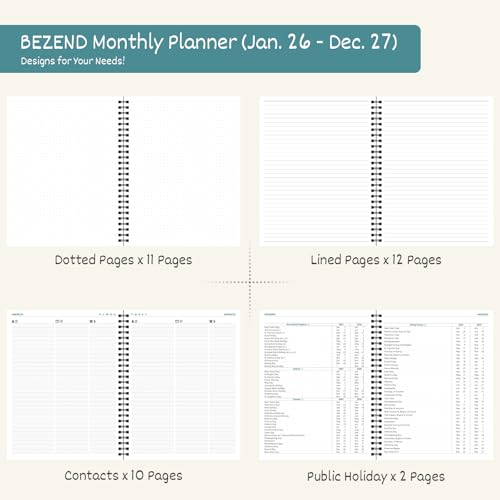 BEZEND Monthly Planner 2026-2027 (Spiral-8.5" x 11") 2 Year Calendar Book with Note Pages - Jan 26 to Dec 27-120 GSM Paper, Inner Pockets, Laminated Tabs, Vegan Leather Softcover - Black - Image 5
