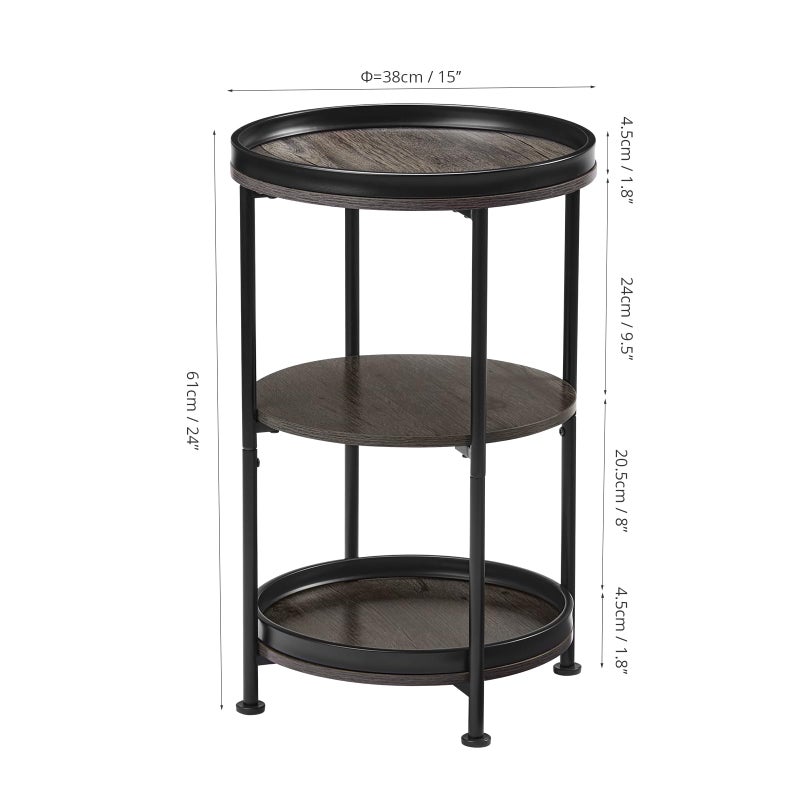 Dulcii Side Table, Round End Table with 3 Shelves for Living Room, Bedroom, Nightstand with Steel Frame for Small Spaces, Industrial Round Sofa Table, Outdoor Accent Coffee Table, Grey - Image 3