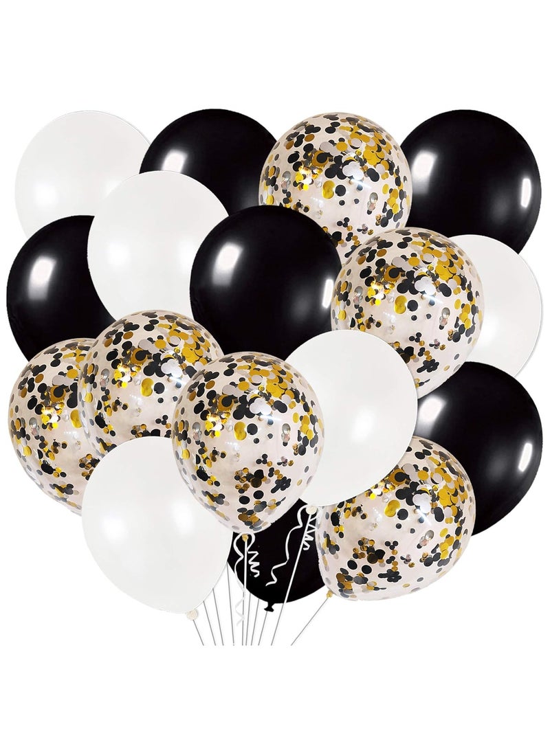 KATCHON Black Silver Gold Confetti Latex Balloons Kit Pack of 30 | Black White Latex Balloons for Birthday Party  - Image 1