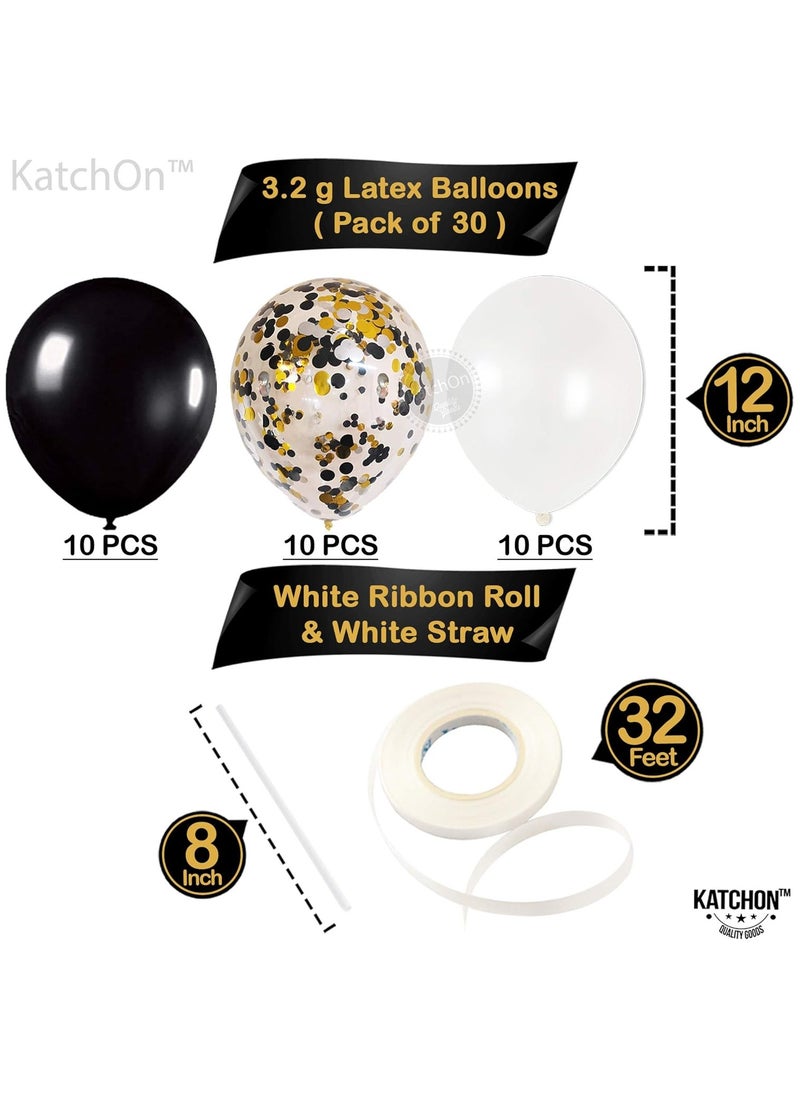 KATCHON Black Silver Gold Confetti Latex Balloons Kit Pack of 30 | Black White Latex Balloons for Birthday Party  - Image 2