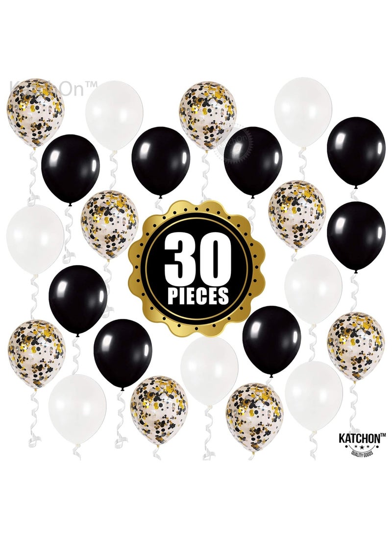 KATCHON Black Silver Gold Confetti Latex Balloons Kit Pack of 30 | Black White Latex Balloons for Birthday Party  - Image 3