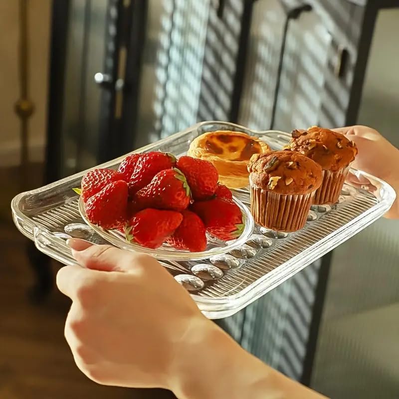 Mivana Glass Serving Plate Set of 1 pcs Flower Decorative 16 inch Crystal Clear Glass Plate- Dry Fruits Sweets Chocolate Snack Plate for Dining,Catering Event,Parties,Wedding Dinner Plate - Image 2