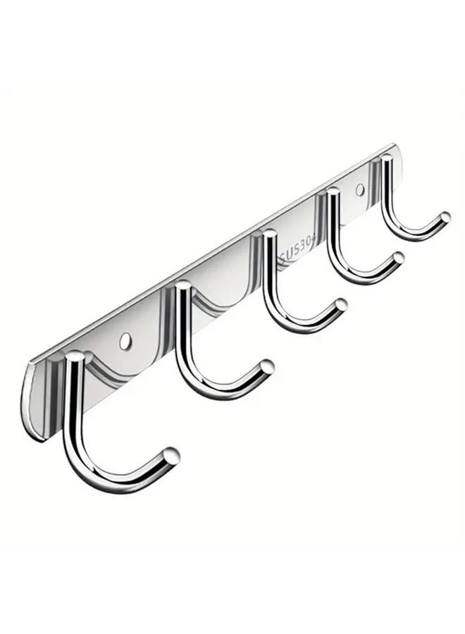 5 Hook Stainless Steel Wall Mounted Rack Rust Resistant Kitchen Bathroom Storage Organizer - Image 5