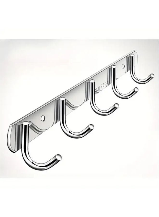 5 Hook Stainless Steel Wall Mounted Rack Rust Resistant Kitchen Bathroom Storage Organizer - Image 2