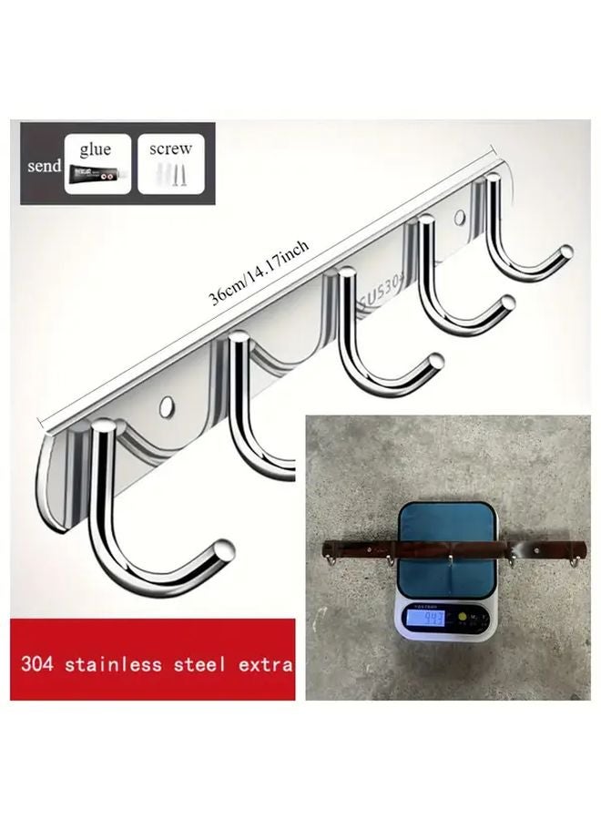 5 Hook Stainless Steel Wall Mounted Rack Rust Resistant Kitchen Bathroom Storage Organizer - Image 1