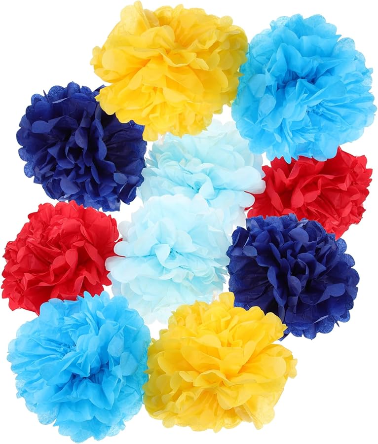 Valiclud 10Pcs Multi Color Tissue Paper Pom Poms Decorative Flowers for Weddings Birthdays Parties - Image 2