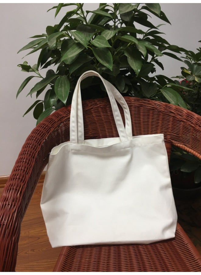 DIY Blank Hand-painted Canvas Bag Pure White Shoulder Handbag Shopping Bag Bag Supply Generation-Color:Pure White Open  - Image 2