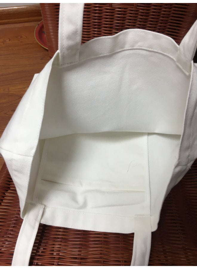 DIY Blank Hand-painted Canvas Bag Pure White Shoulder Handbag Shopping Bag Bag Supply Generation-Color:Pure White Open  - Image 3