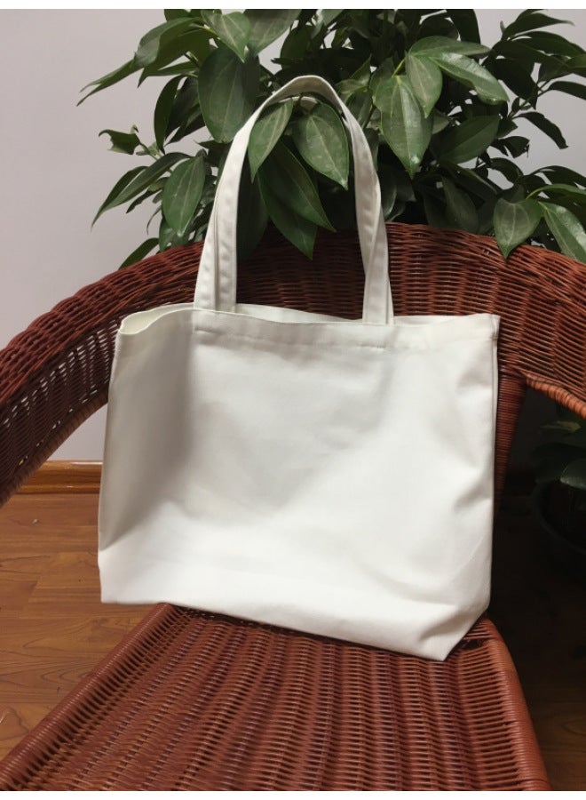 DIY Blank Hand-painted Canvas Bag Pure White Shoulder Handbag Shopping Bag Bag Supply Generation-Color:Pure White Open  - Image 4