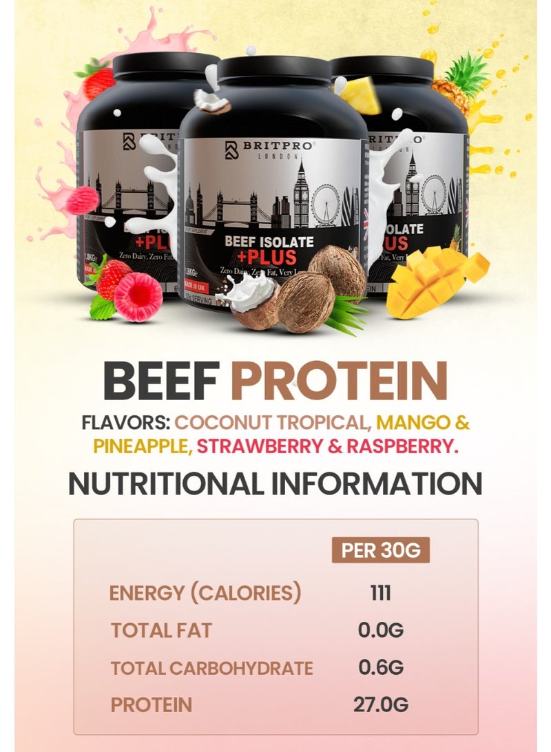 Britpro Beef Protein Isolate Plus, 1.8KG - Mango Pineapple Flavour - 97% Protein Concentration, 27g Protein - No Added Sugar, Zero Fat, Dairy Free - Muscle Recovery & Strength - Made in UK - Image 2