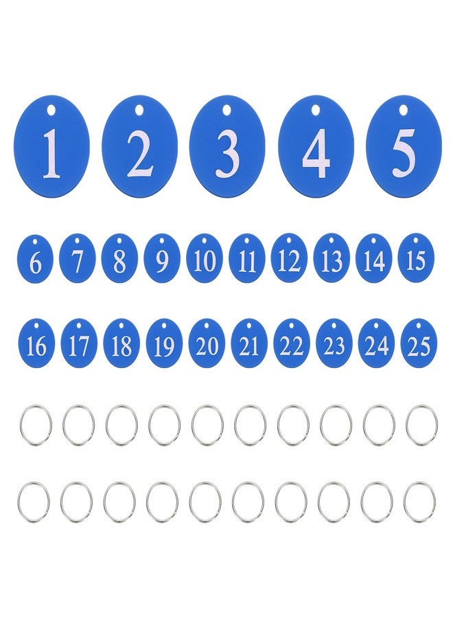 PATIKIL 25PCS Number Tags 1-25, Number Key Tags Aluminum Numbered Keychain Metal Round with Key Rings for Organizer Field Sales Hangers Clothes Labels ID, Blue - Image 1