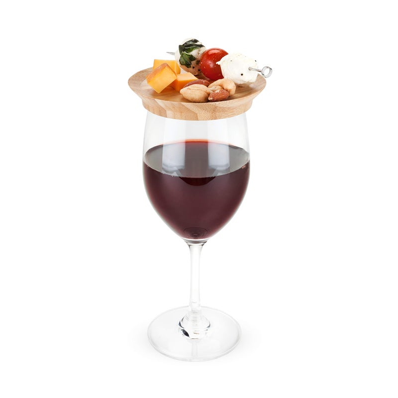 True True Bamboo Glass Topper Appetizer Plates Cup Covers Wooden Wine Glass Covers Cocktail Plates for Wine Wine Accessories Set of 4 Natural Wood