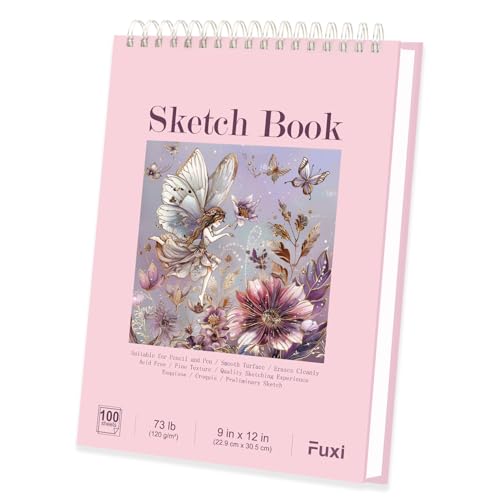 Fuxi Cute Sketchbook Pink, 9"x12" Sketch Book for Teen Girls, 100 Sheets Girl Sketchbook 73lb/120gsm Drawing Paper for Kids, Art Supplies for Teens 14-16 Girls. - Image 1