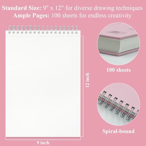 Fuxi Cute Sketchbook Pink, 9"x12" Sketch Book for Teen Girls, 100 Sheets Girl Sketchbook 73lb/120gsm Drawing Paper for Kids, Art Supplies for Teens 14-16 Girls. - Image 2