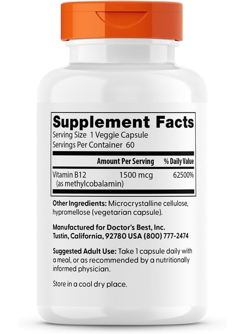 Doctor's Best Fully Active B12, 1500 mcg, 60 Veggie Caps - Image 3