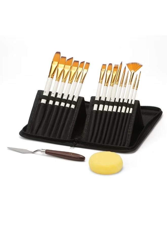 16-Piece Multipurpose Paint Brush Set With Storage Case And Palette Knife Pearl White - Image 2