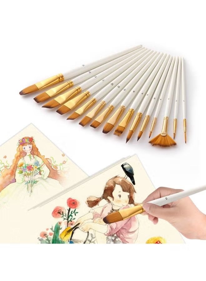 16-Piece Multipurpose Paint Brush Set With Storage Case And Palette Knife Pearl White - Image 3