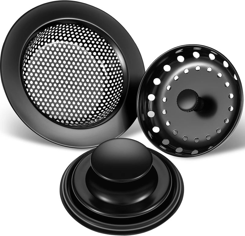 Excefore 3 Piece Kitchen Sink Stopper Strainer Set, 3 in 1 Stainless Steel Basket Strainer, Universal Anti-Clogging Sink Disposal Stopper, Perforated Basket Drain Filter Sieve - Image 1
