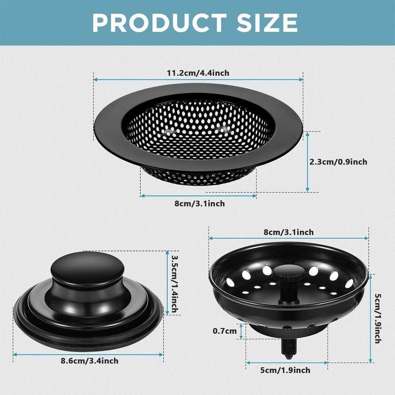 Excefore 3 Piece Kitchen Sink Stopper Strainer Set, 3 in 1 Stainless Steel Basket Strainer, Universal Anti-Clogging Sink Disposal Stopper, Perforated Basket Drain Filter Sieve - Image 5