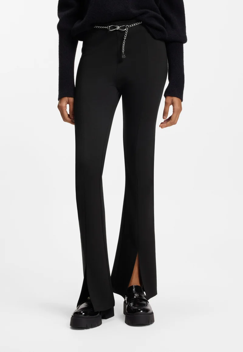 HUGO Flared trousers with front slits and chain belt