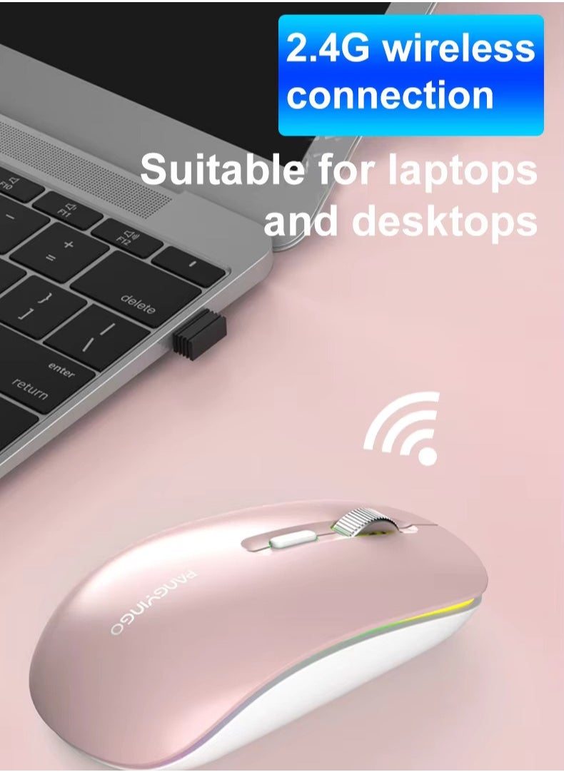 PANGYINGO F107 ماوس لاسلكي قابل لإعادة الشحن، خفيف الوزن وهادئ - زر تشغيل/إيقاف موفر للطاقة - 1600 نقطة في البوصة - بكرة معدنية - للمكتب والأعمال  - Image 2
