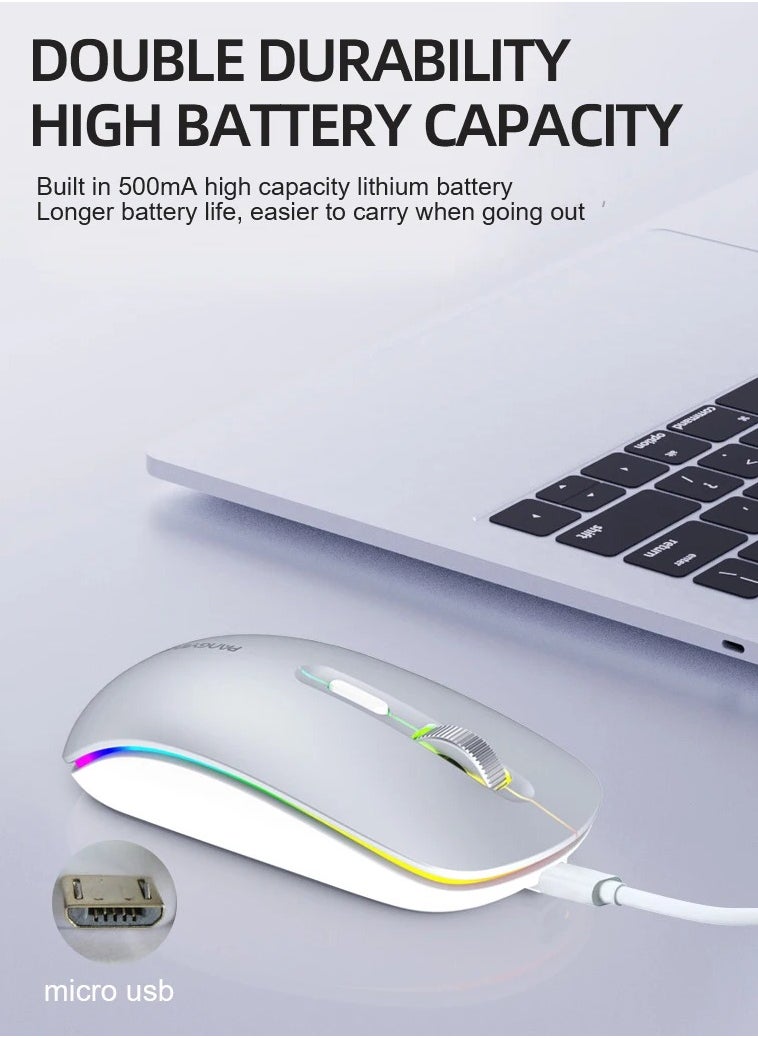 PANGYINGO F107 ماوس لاسلكي قابل لإعادة الشحن، خفيف الوزن وهادئ - زر تشغيل/إيقاف موفر للطاقة - 1600 نقطة في البوصة - بكرة معدنية - للمكتب والأعمال  - Image 3
