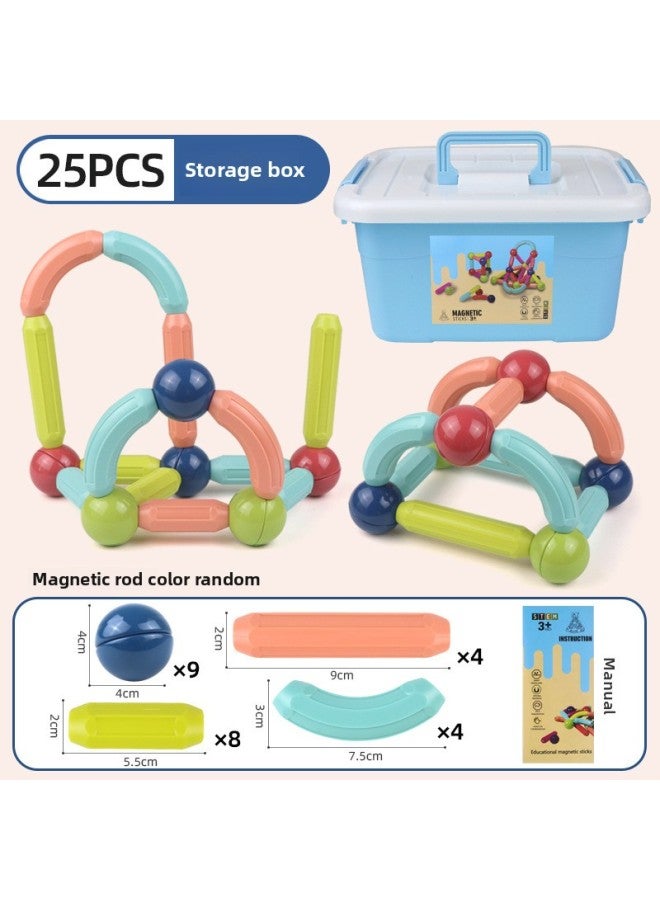عصا مغناطيسية كبيرة متنوعة للتعليم المبكر للأطفال Yizhibao تطوير الذكاء ألعاب مجمعة للأولاد والبنات مكعبات بناء بالجملة - اللون: 25 قطعة شريط مغناطيسي صندوق تخزين) - Image 1
