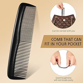 Nuenen 2 Pieces Pocket Plastic Hair Combs Black and Standard Tooth Cutting Fine Dressing Comb Hairdressing Styling Combs for Women Men Hairdressing Barber Salon Care Tool - Image 5