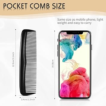 Nuenen 2 Pieces Pocket Plastic Hair Combs Black and Standard Tooth Cutting Fine Dressing Comb Hairdressing Styling Combs for Women Men Hairdressing Barber Salon Care Tool - Image 2