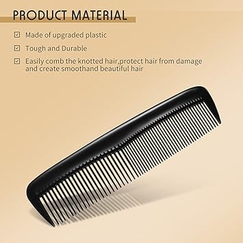 Nuenen 2 Pieces Pocket Plastic Hair Combs Black and Standard Tooth Cutting Fine Dressing Comb Hairdressing Styling Combs for Women Men Hairdressing Barber Salon Care Tool - Image 4