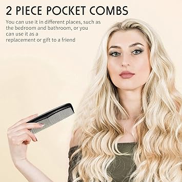 Nuenen 2 Pieces Pocket Plastic Hair Combs Black and Standard Tooth Cutting Fine Dressing Comb Hairdressing Styling Combs for Women Men Hairdressing Barber Salon Care Tool - Image 3