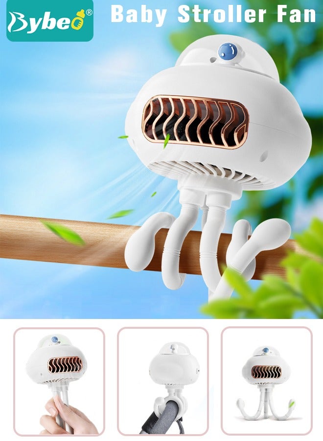 بيبو مروحة عربة أطفال محمولة، بدون شفرات، خيارات 3 سرعات، شحن USB، لا تصدر ضجيج، دوران 130°، مناسبة للعربة والمكتب والتخييم واليدوي والتعليق - Image 1