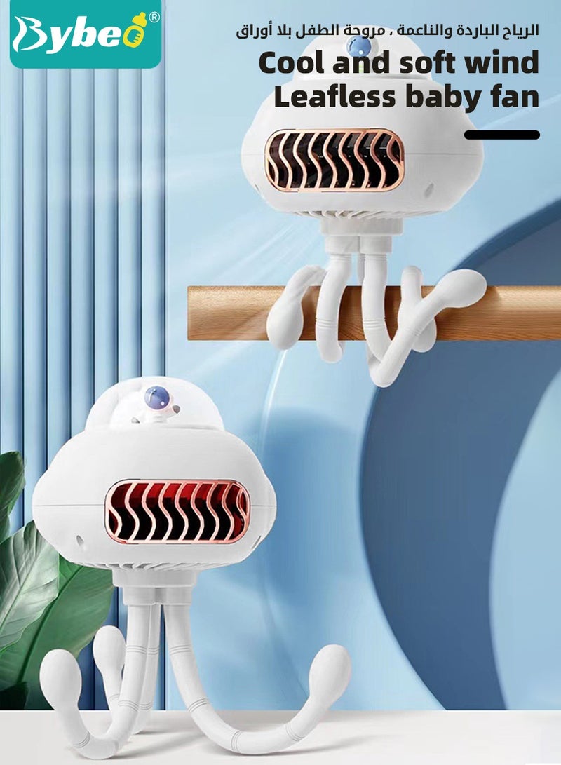 بيبو مروحة عربة أطفال محمولة، بدون شفرات، خيارات 3 سرعات، شحن USB، لا تصدر ضجيج، دوران 130°، مناسبة للعربة والمكتب والتخييم واليدوي والتعليق - Image 2