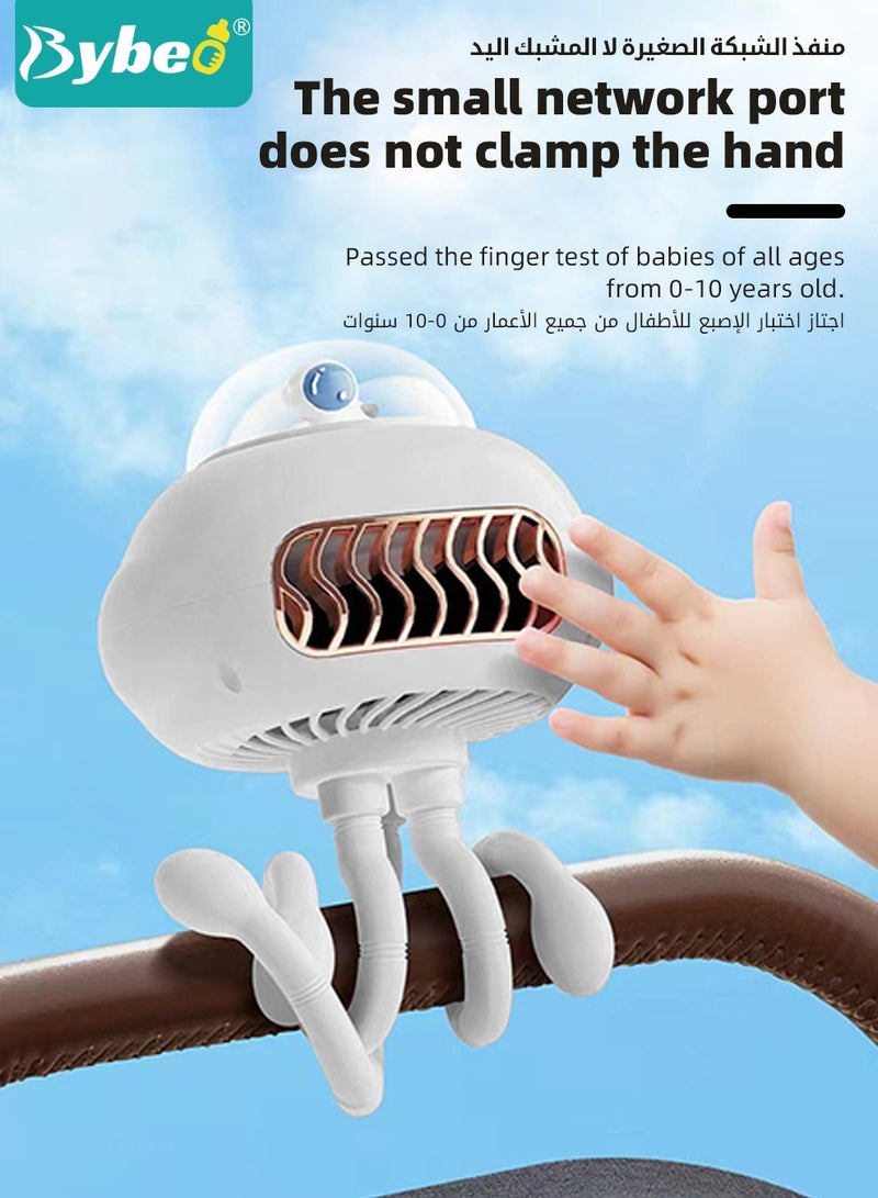 بيبو مروحة عربة أطفال محمولة، بدون شفرات، خيارات 3 سرعات، شحن USB، لا تصدر ضجيج، دوران 130°، مناسبة للعربة والمكتب والتخييم واليدوي والتعليق - Image 3