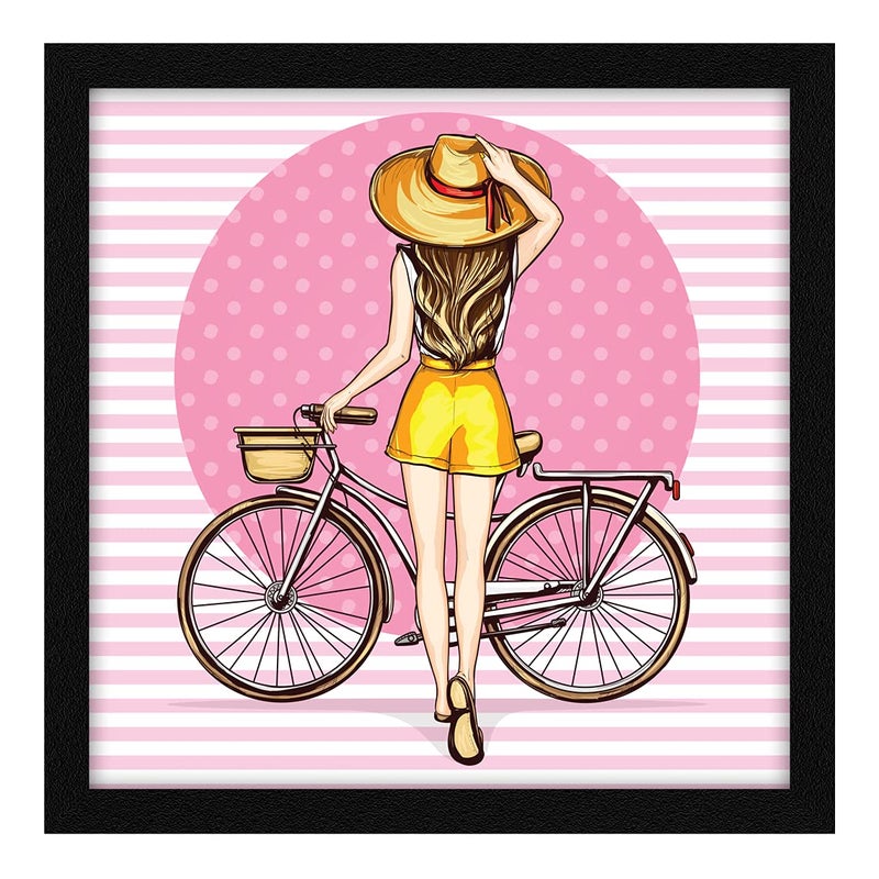 ArtX Paper Women Pop Cycle Art Framed Wall Art Painting Multicolor Vintage 13 X 13 inches Set of 1