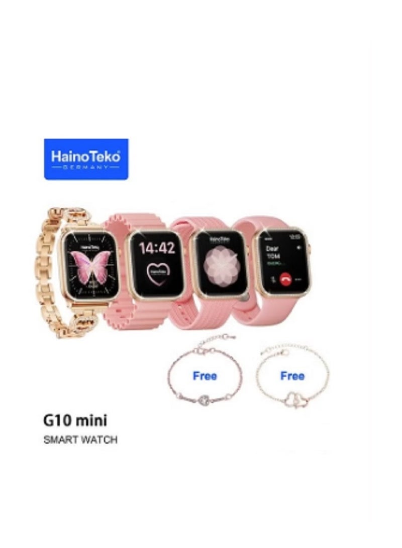 Haino Teko Germany G10 Mini AMOLED Display 4 Pair Strap and Two Stylish Bracelet For Ladies - Image 1
