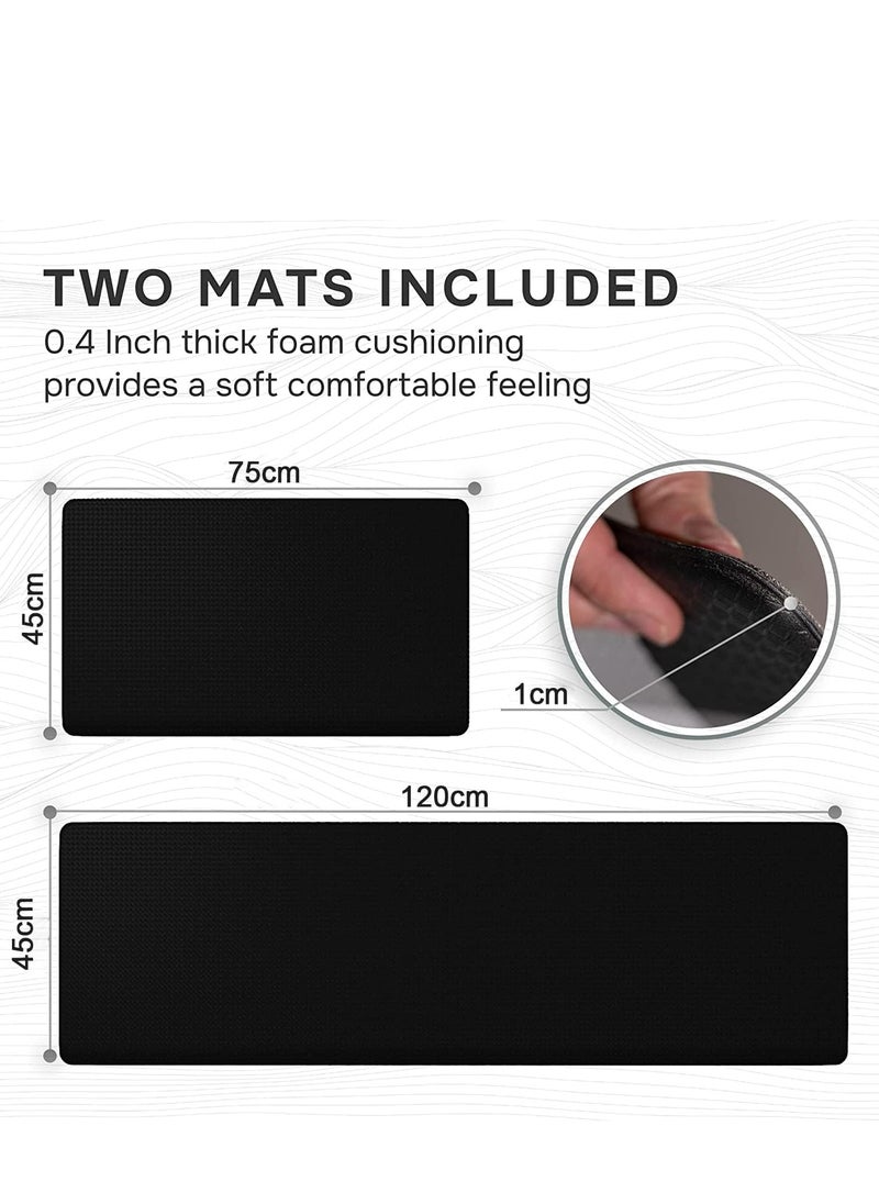 Next Vogue Next Vogue Cushioned Anti-Fatigue, 2 Piece Set, Black Kitchen Mats, Non Skid Waterproof Comfort Standing Kitchen Mats 120cmx44cm and 75cmx44cm  - Image 2