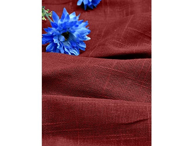 THUNDERSHOPPE Cotton Linen Solid Curtain with Eyelet Rings,Window Curtains, (5ft Maroon) Set of 2 - Image 2