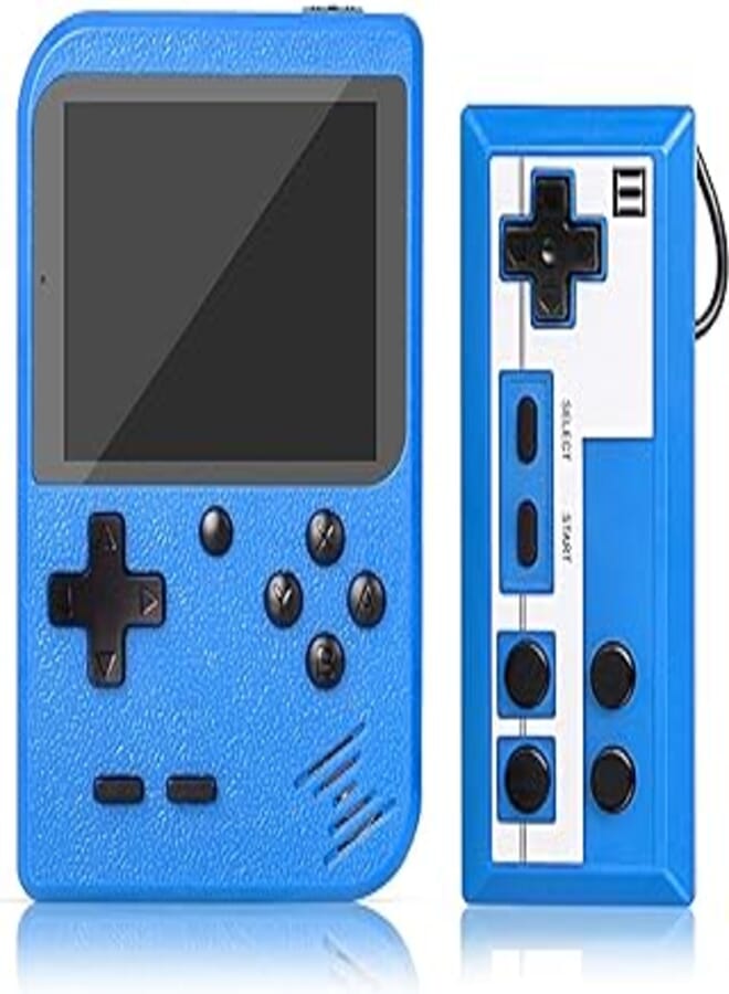 Winique retro game console, handheld games portable game player with 500 classic fc games, 3.0 inch screen 800mah rechargeable battery support tv connection & two players for kids adults (blue)