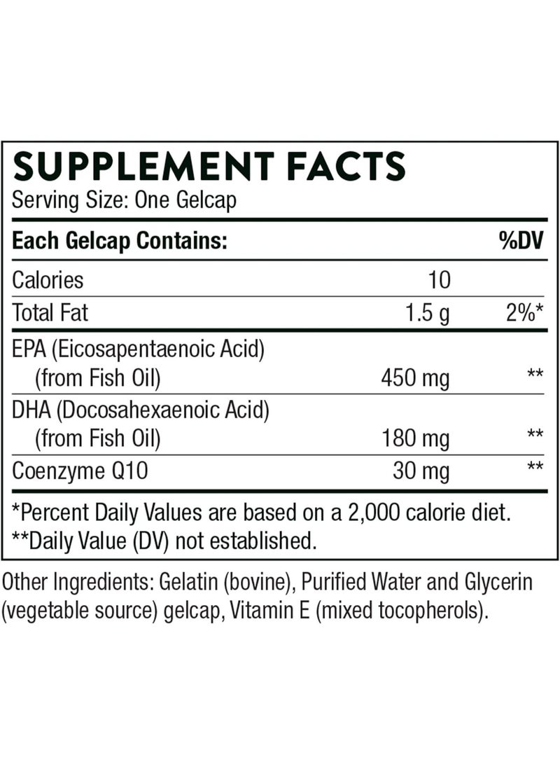 Thorne Omega-3 with CoQ10 - 450 mg EPA and 180 mg DHA with CoQ10 - 90 Gelcaps Dietary Supplement - Image 2