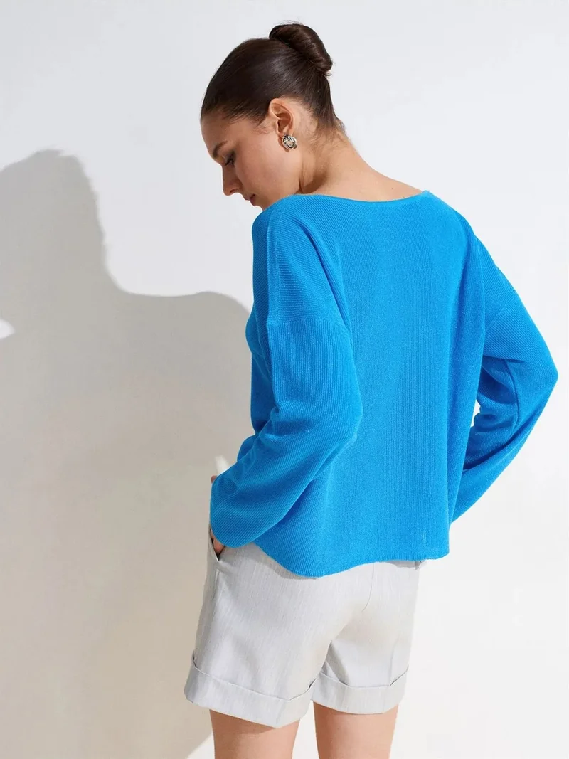 ديلفين DILVIN Women's V-neck Ribbed Knit Sweater