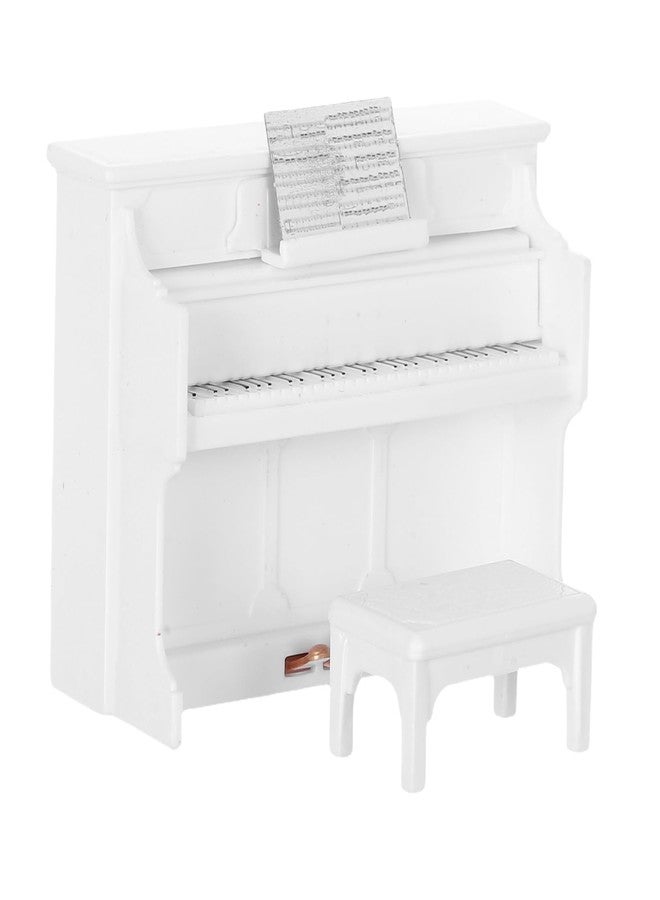 TOYANDONA Dollhouse Upright Piano Model Miniature Piano Keyboard Toy with Stool for Kids Musical Educational Micro Landscape Fairy Garden White - Image 1