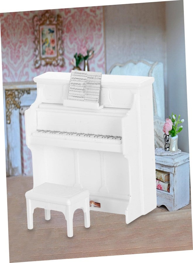 TOYANDONA Dollhouse Upright Piano Model Miniature Piano Keyboard Toy with Stool for Kids Musical Educational Micro Landscape Fairy Garden White - Image 4