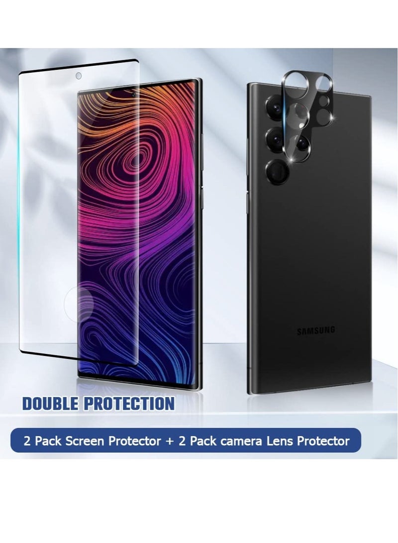 [2+2 Pack] S23 Ultra Glass Screen Protector, HD Clear 9H Tempered Glass Scratch Resistant, Fingerprint Unlock, 3D Curved