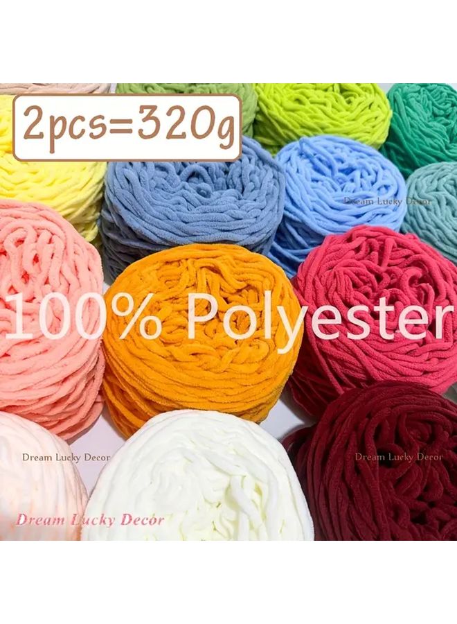 Chenille Chunky Yarn 5mm Polyester Soft Warm Plush Khaki White 2 Pack - Image 1