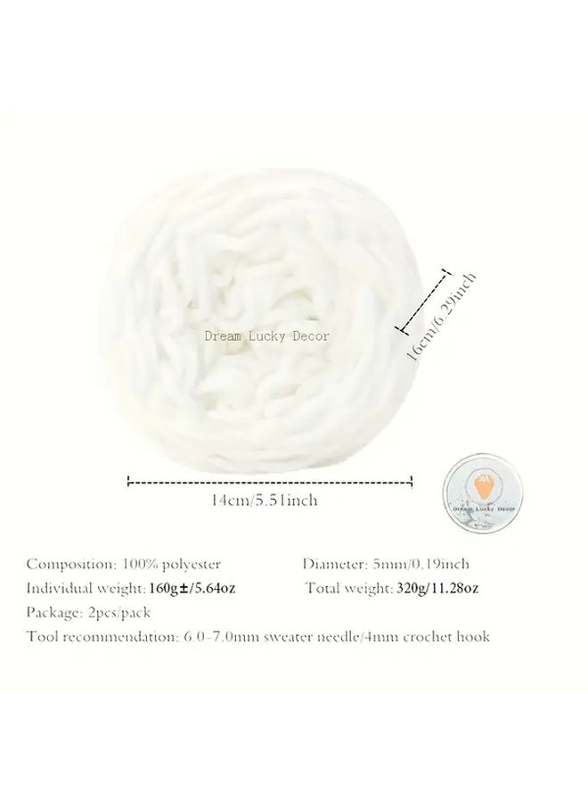 Chenille Chunky Yarn 5mm Polyester Soft Warm Plush Khaki White 2 Pack - Image 3